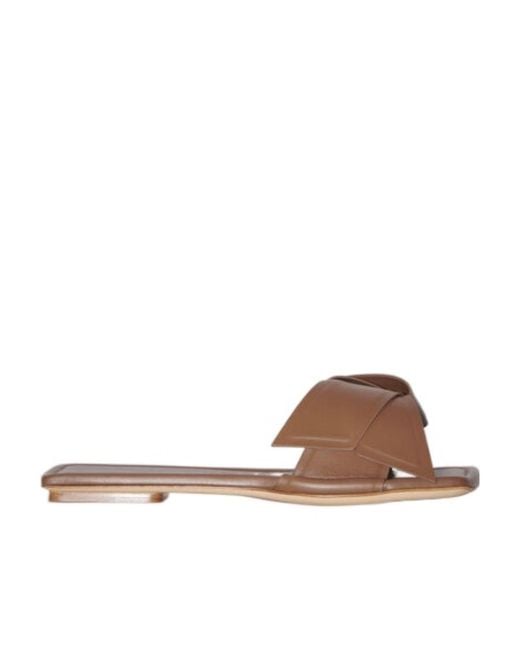 Acne Brown Bow-Detailing Leather Slides