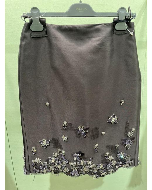 Prada Brown Embellished Raw-Cut Hem Midi Skirt
