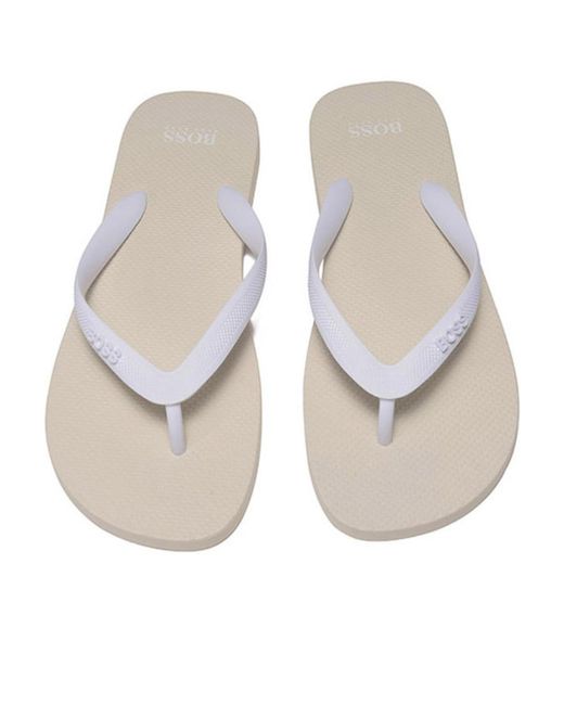 Boss White Logo Herringbone Slippers for men