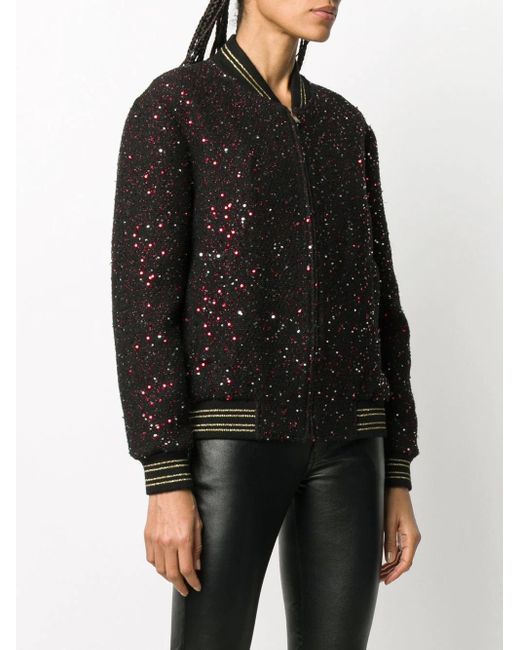 Saint Laurent Black Sequinned Bomber Jacket