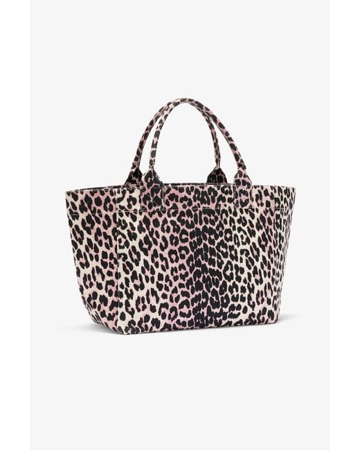 Ganni Black Leopard Printed Medium Tote Bag