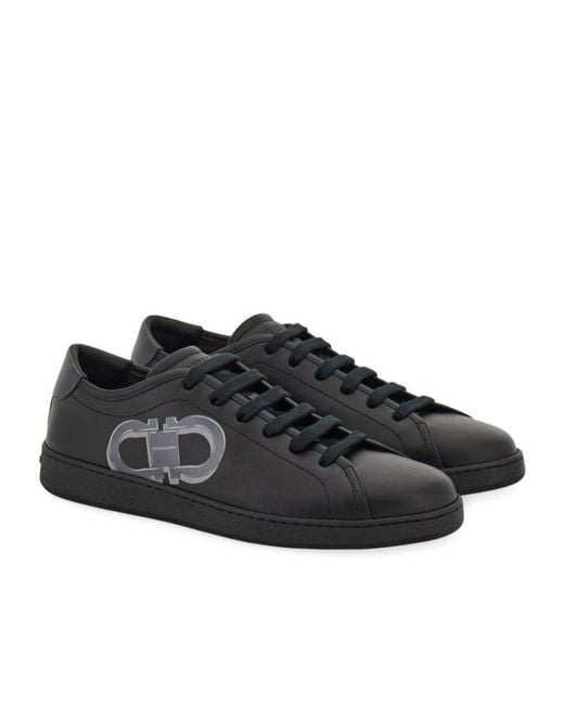 Ferragamo Black Ferragamo Double Gancini Lace-Up Sneakers for men