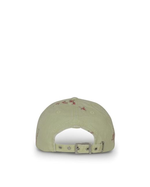Ganni Green Floral Distressed Baseball Cap