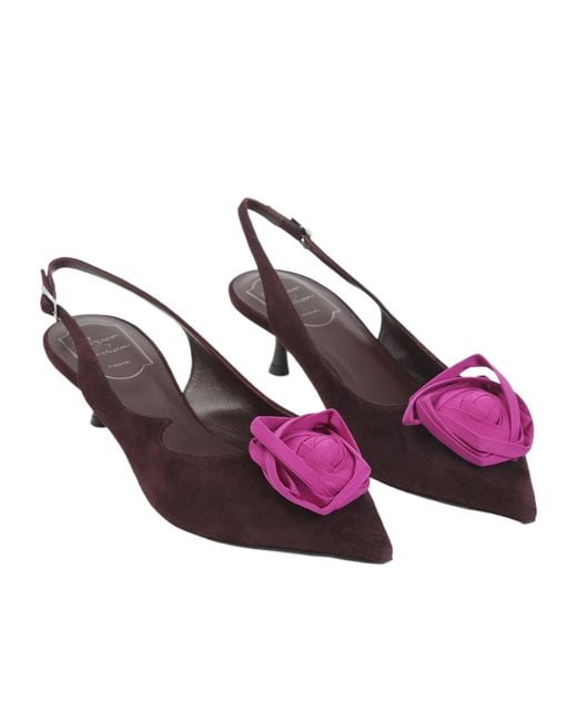 Roger Vivier Brown Slingback Flower Heeled Pumps