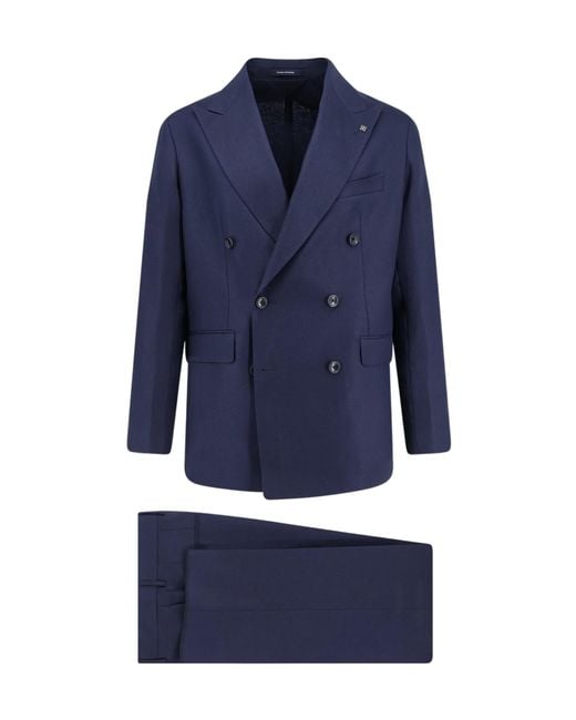 Tagliatore Blue Double-Breasted Peak-Lapel Suit for men
