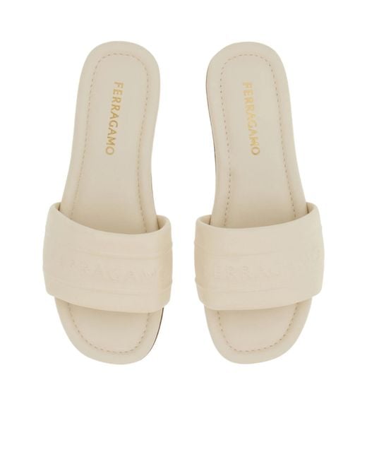 Ferragamo White Slide With Logo