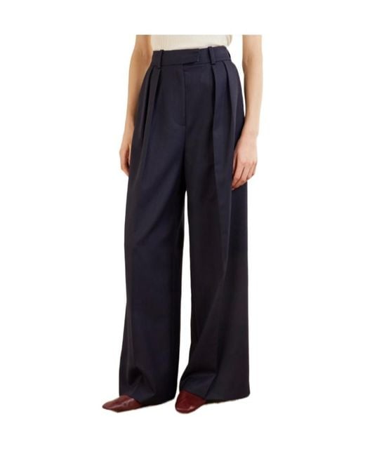 Anine Bing Blue Pleated Palazzo Trousers