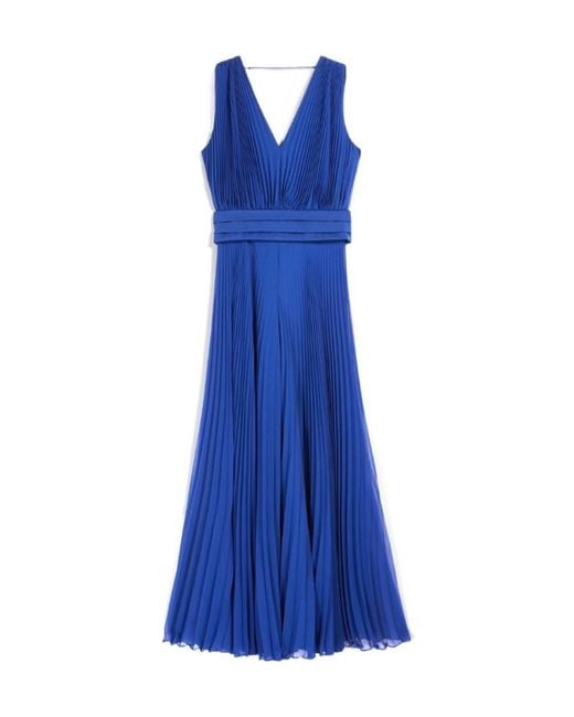 Max Mara Blue V-Neck Pleated Dress