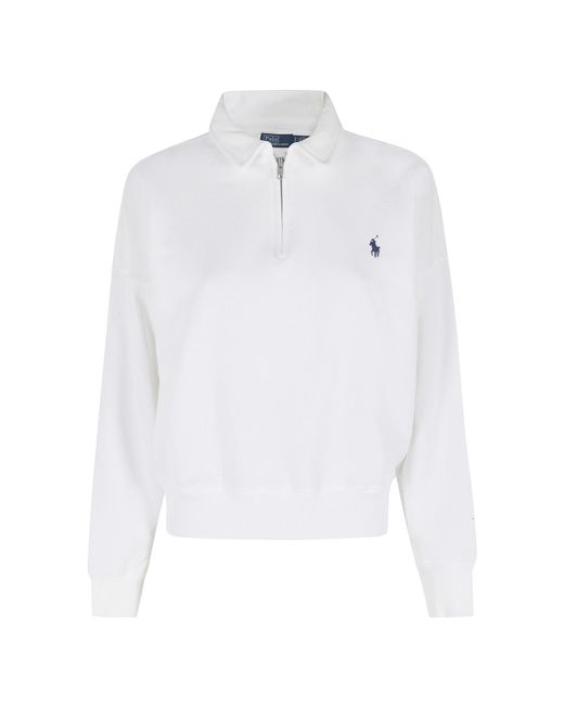 Polo Ralph Lauren White Polo Pony Embroidered Quarter-Zip Sweatshirt