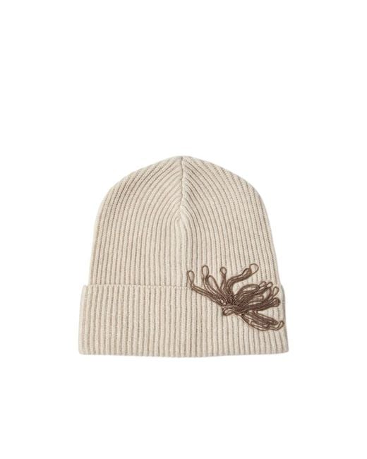 Brunello Cucinelli Natural Ribbed Chain-Embellished Beanie