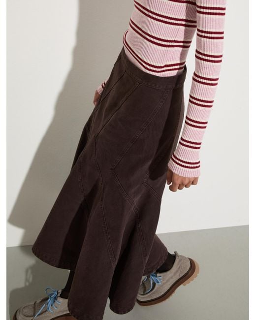 MAX&Co. Brown Flared Cotton-Drill Midi Skirt