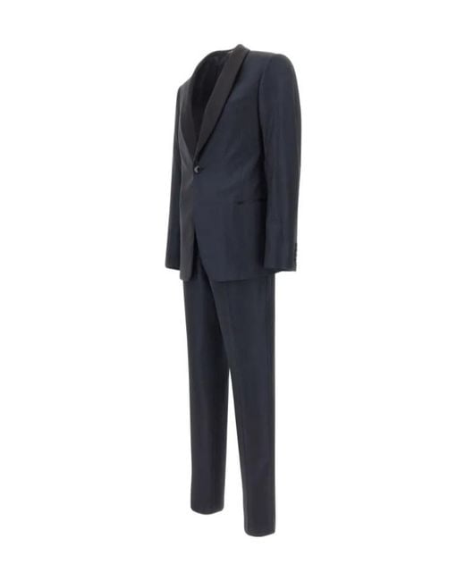 Emporio Armani Blue Single-Breasted Shawl-Lapel Suit for men