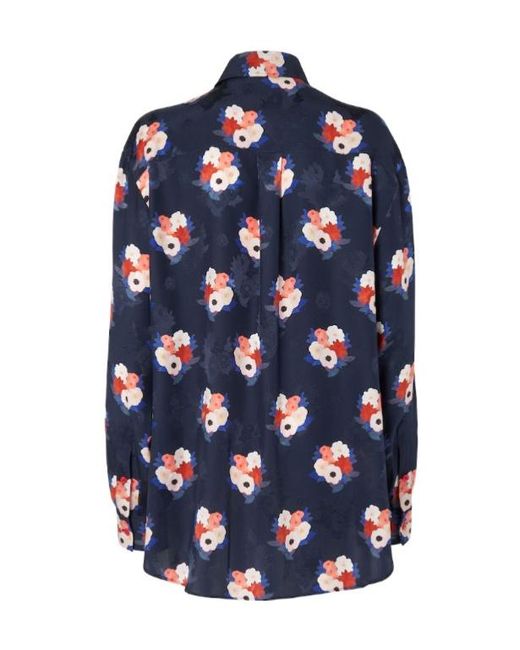 Fendi Blue Dark Satin Shirt With Floral Print