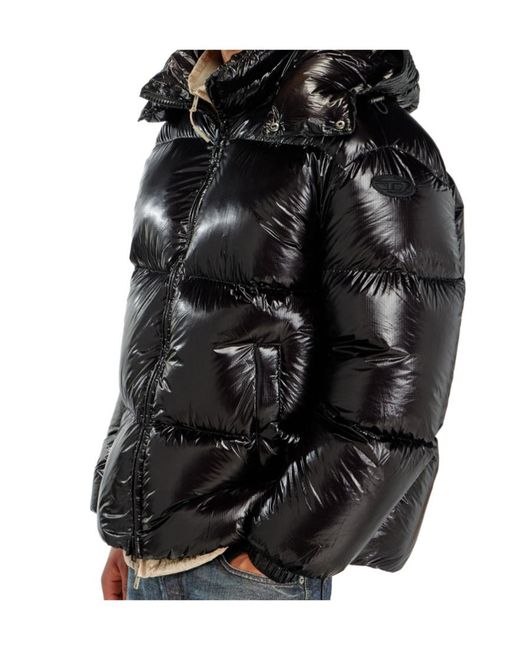DIESEL Black Down Puffer Jacket With Detachable Hood for men