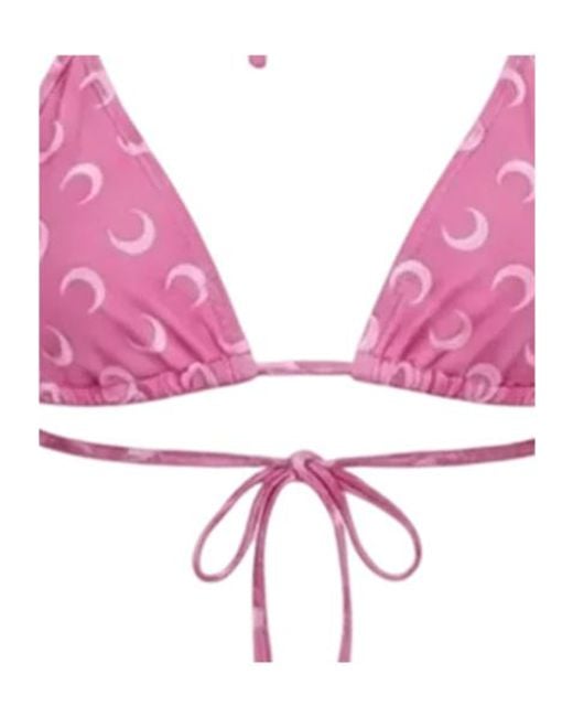MARINE SERRE Pink Moon-Print Triangle Bikini