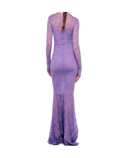 Norma Kamali Purple V Neck Shirred Front Fishtail Gown