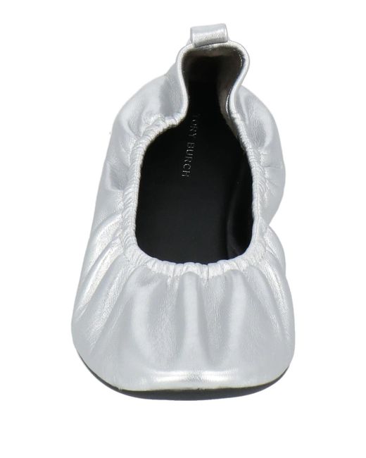 Tory Burch White Metallic Leather Ballet Flats