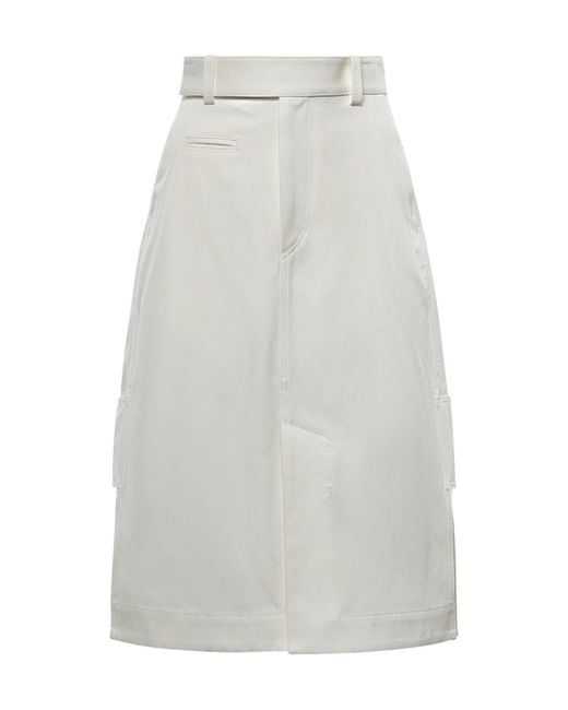 Bottega Veneta White Belt Loop A-Line Midi Skirt