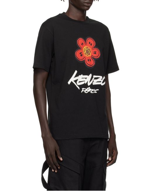 KENZO Black T-Shirt With Printed Logo for men