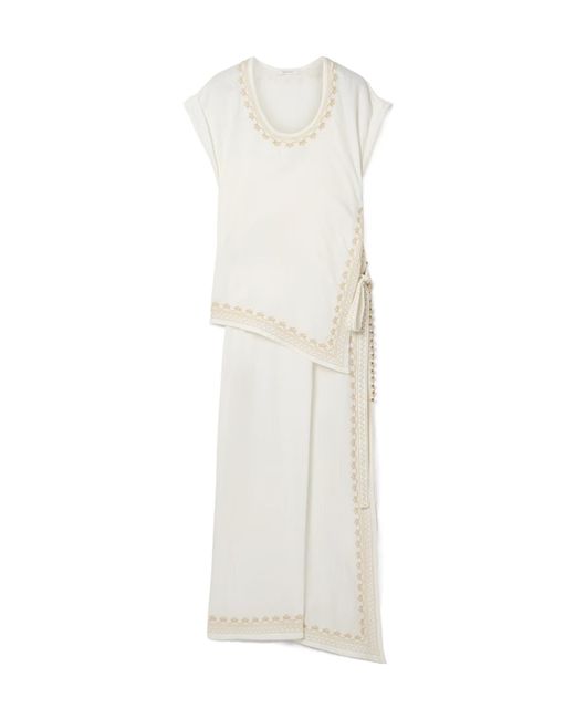 Rabanne White Embroidered Layered Twill Midi Dress