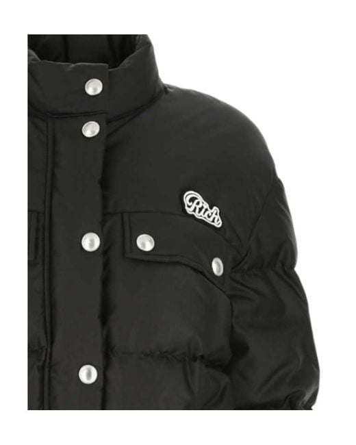 Alessandra Rich Black Logo-Patch Puffer Jacket