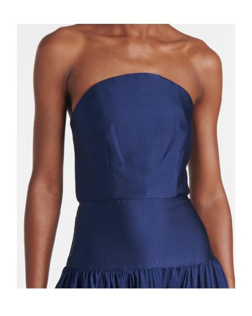Roland Mouret Blue Strapless Pleated Gown
