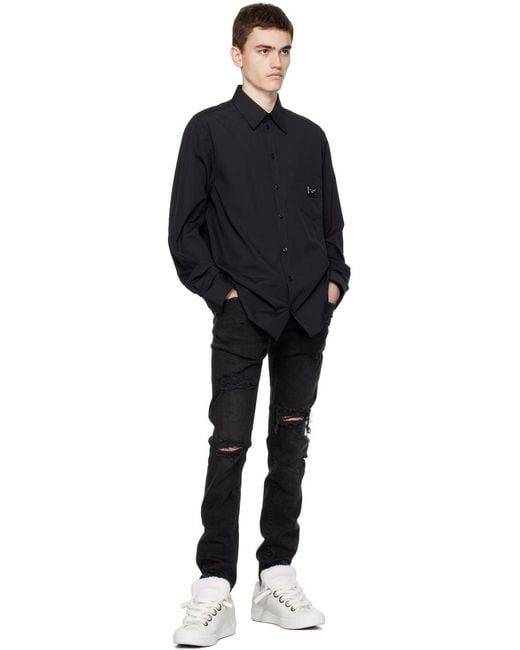 Dolce & Gabbana Black Logo Plaque Distressed Jeans for men