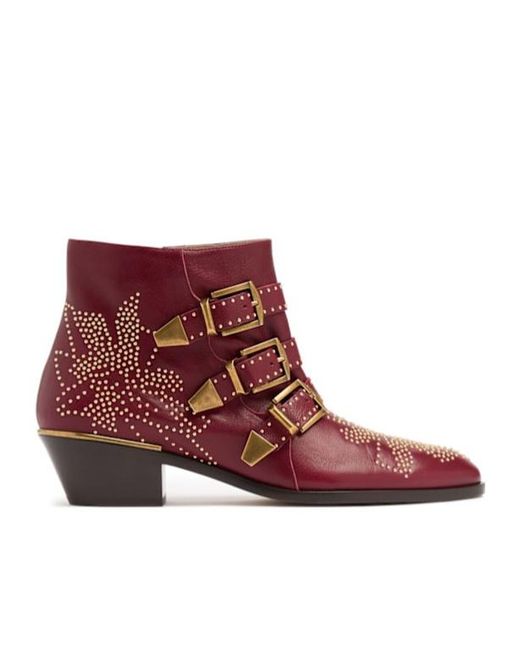 Chloé Red Susan Leather Ankle Boots