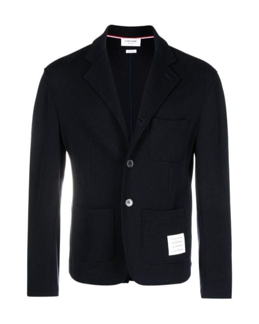 Thom Browne Blue Logo Patch Single-Breasted Blazer for men