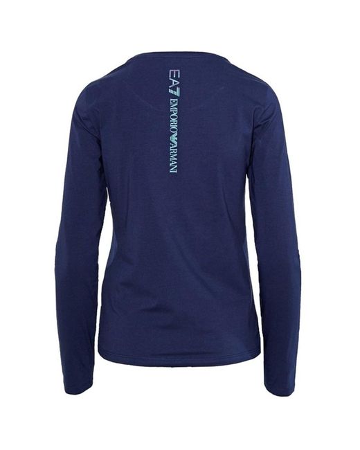 EA7 Blue T-Shirt With Round Neck And Long Sleeves