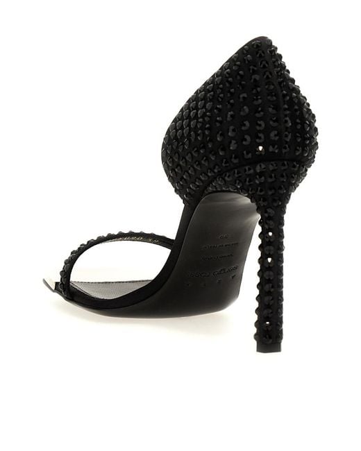 Sergio Rossi Black Area Dagger Satin Sandals With Rhinestone