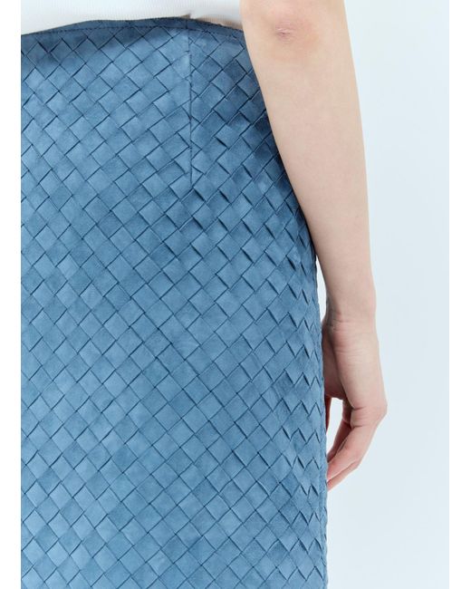Bottega Veneta Blue Intreciato Mid-Length Skirt