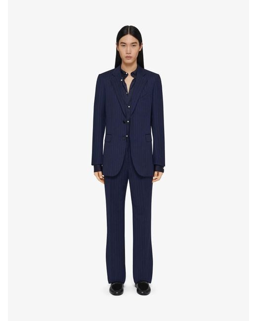 Givenchy Blue Slim Fit Striped Tailored Pants for men