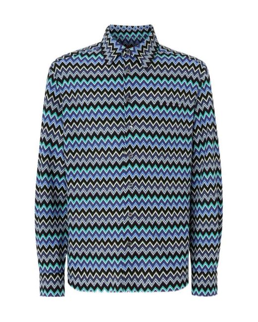 Missoni Blue Zig Zag Printed Long-Sleeved Shirt for men