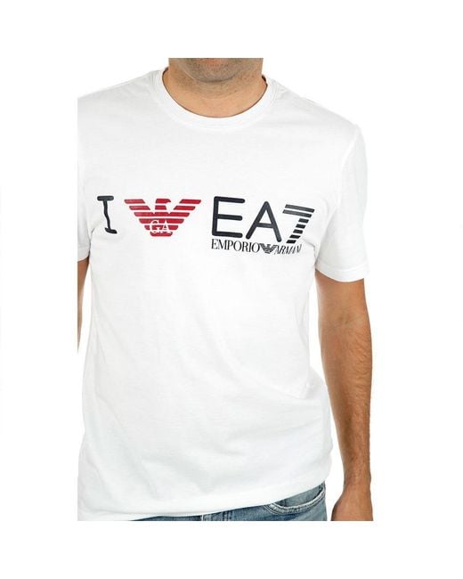 EA7 White Logo Round-Necked T-Shirt for men