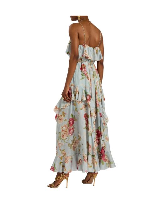 Zimmermann White Floral-Print Ruffled Silk Maxi Dress