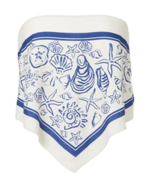 Jonathan Simkhai Blue Printed Linen-Blend Bandeau Top