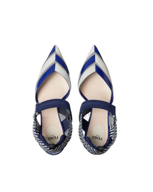 Fendi Blue Iconic Colibrì And Hagfish And Mesh High-Heeled Slingbacks