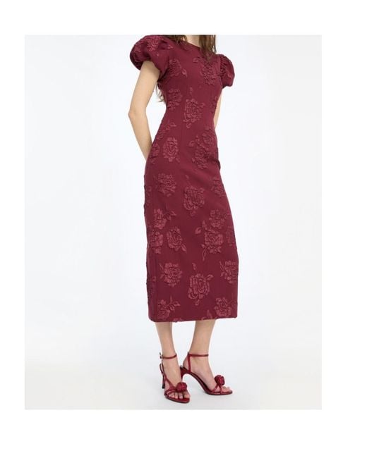 ROTATE BIRGER CHRISTENSEN Purple Jacquard Midi Puffy Dress