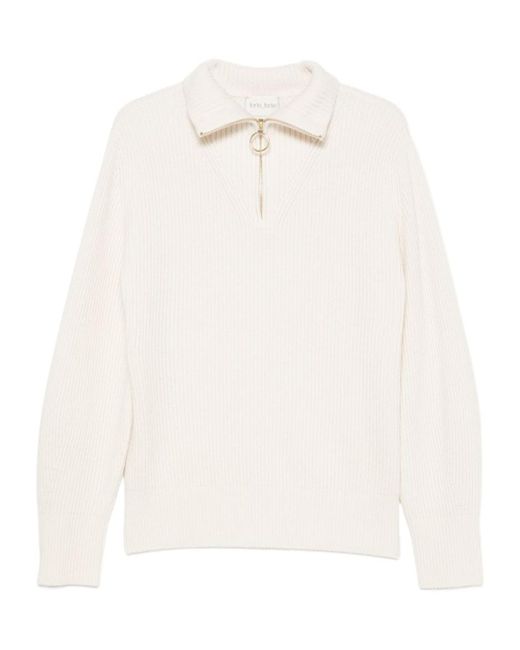 Forte_forte White Ribbed-Knit Half-Zip Sweater