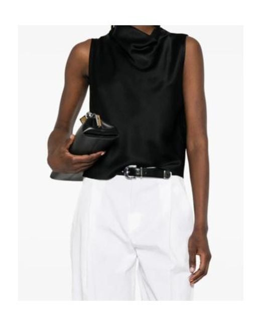 Vince Black Satin Cropped Cowl-Neck Top