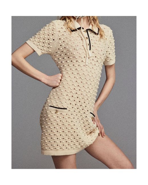 FRAME Natural The Bauble Open-Knit Mini Dress