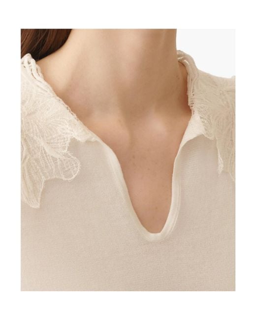 Fabiana Filippi White V-Neck Lace-Detail Top