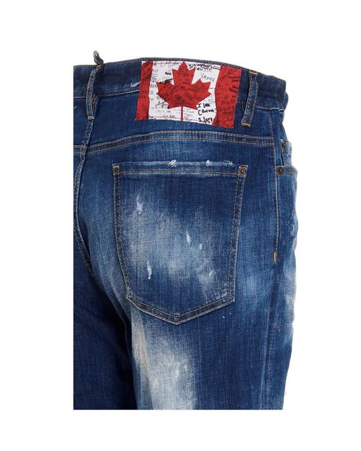 DSquared² Blue Cropped Distressed-Effect Jeans for men