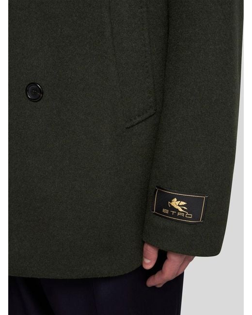 Etro Green Wool And Cashmere Peacoat for men