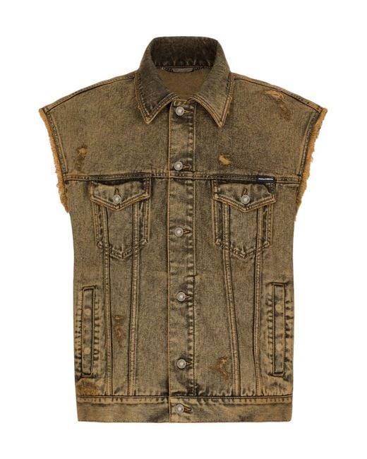 Dolce & Gabbana Green Overdyed Sleeveless Denim Jacket