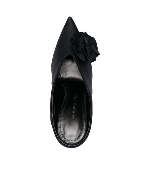 Victoria Beckham Black Floral-Applique Satin Mules