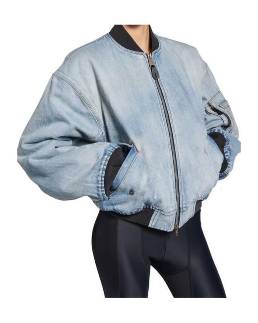 Balenciaga Blue Standard Zip-Up Denim Bomber Jacket