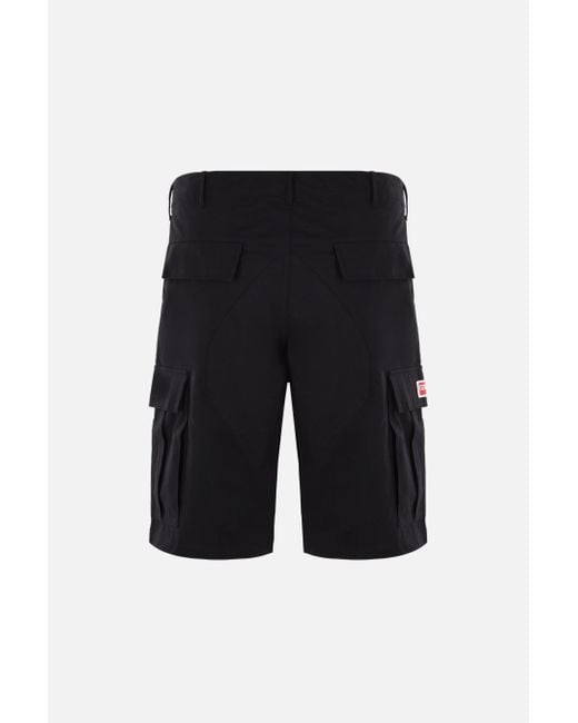 KENZO Black Logo Patch Knee-Length Cargo Shorts for men