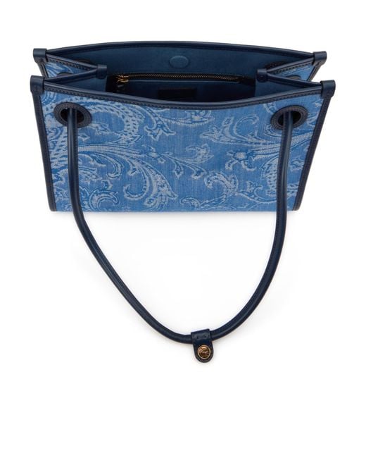 Etro Blue Paisley Jacquard Small Tote Bag